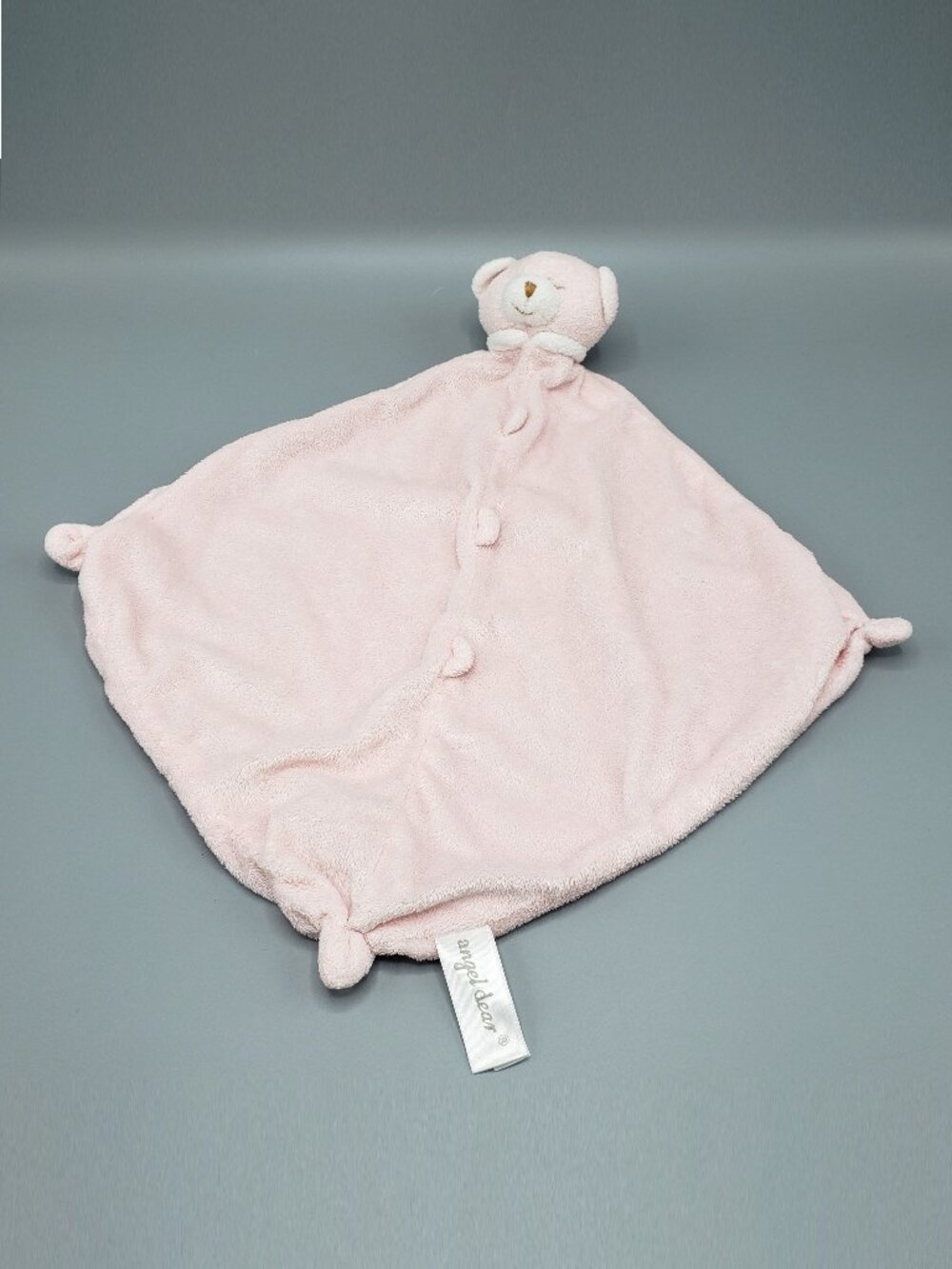 Angel Dear Pink Bear Plush Lovey Baby Security Blanket 12" Knotted Nubs Tabs